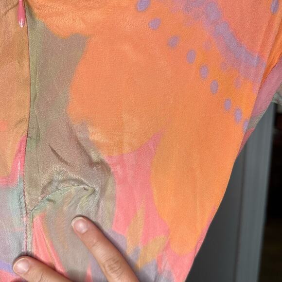 VEDA Multi Corazon Maxi XL Short Sleeve Double-V Neck Empire Smocked Pastel M - Picture 15 of 16